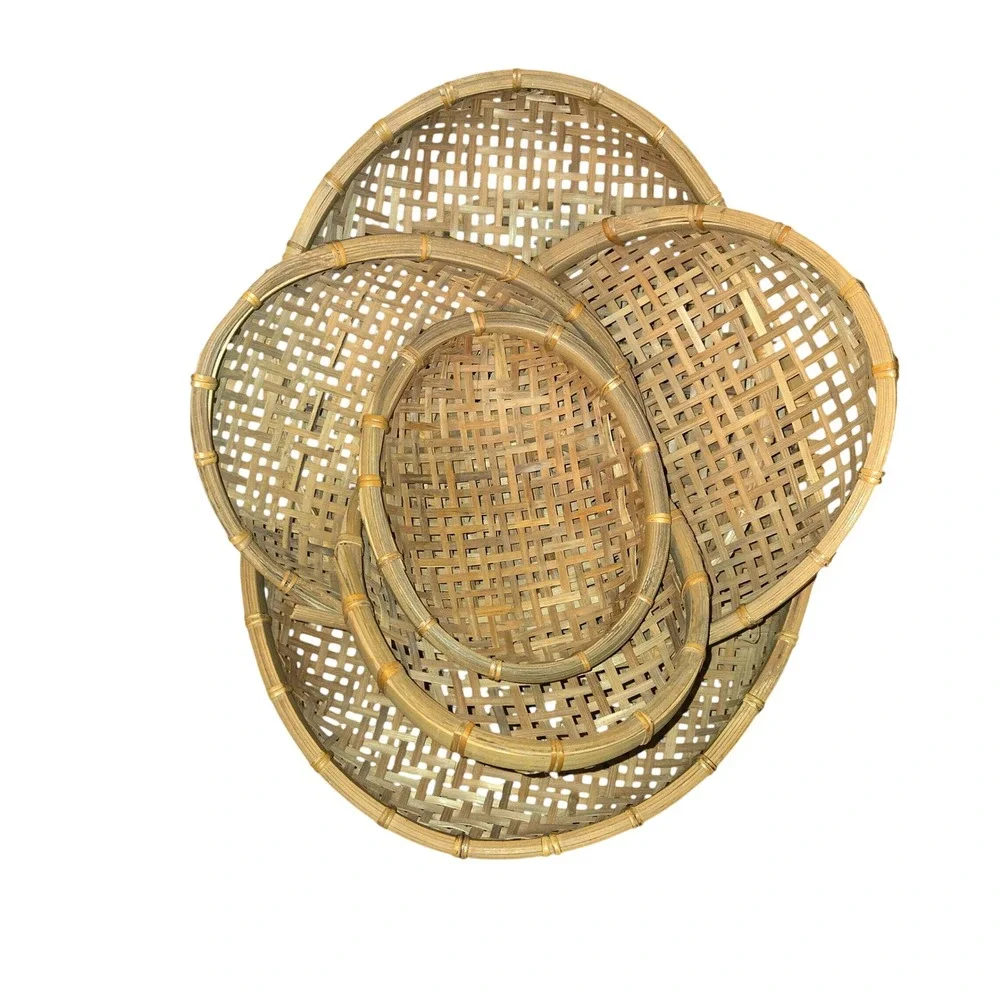 Unbranded Woven Bamboo Nesting Baskets Set of 6 Oval Brown Boho Wall Decor Trays